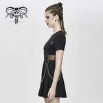 Daily Life Black Women Mesh Waist Pure Cotton Stretchy Punk Dress With Chains