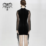 Gothic Party Translucent Embroidered Flared Sleeves Sexy Ladies Velvet Dress
