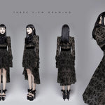 Daily Black Queen Floral Flocking Printed Long Sleeves Velvet Tunic Dress With Tie