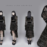 Daily Black Queen Floral Flocking Printed Long Sleeves Velvet Tunic Dress With Tie