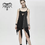 Daily Asymmetrical Punk Black Gray Torn Broken Holes Knitted Women Slip Dress