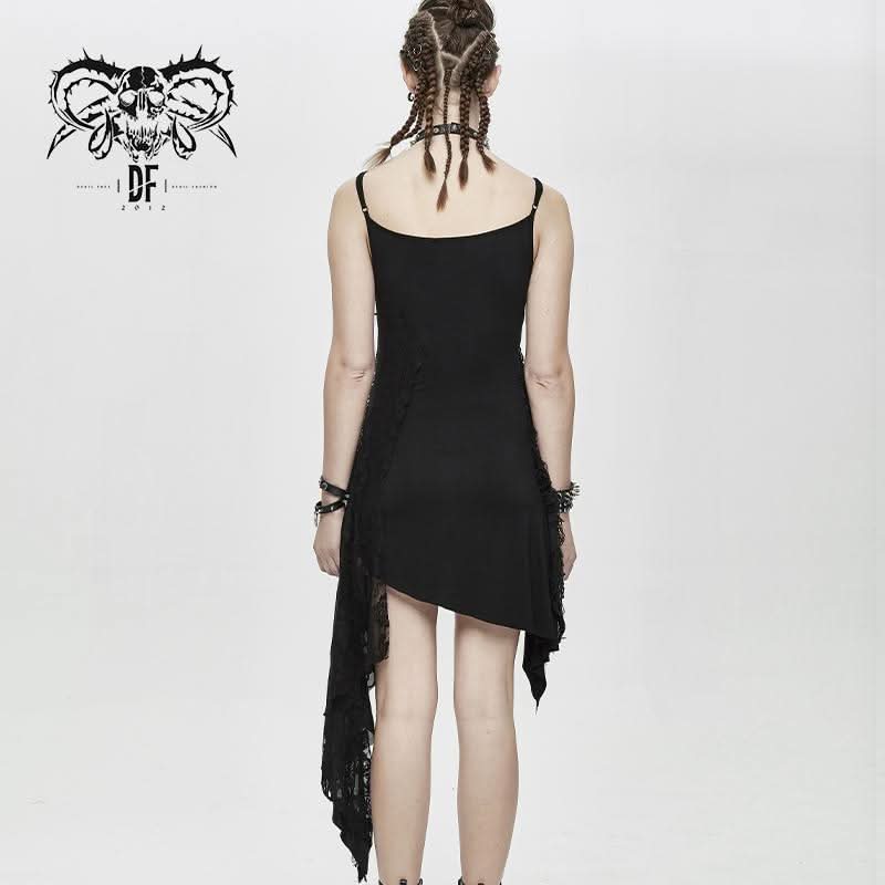 Daily Asymmetrical Punk Black Gray Torn Broken Holes Knitted Women Slip Dress