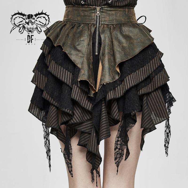 Steampunk Girls Multi Layer Wavy Edges Striped Short Half Skirt With Corset