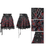 Daily Black And Red Young Girls Punk Lace Up Scottish Plaid Tartan Skirts With Bag