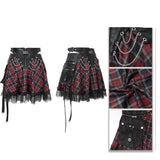 Daily Black And Red Young Girls Punk Lace Up Scottish Plaid Tartan Skirts With Bag