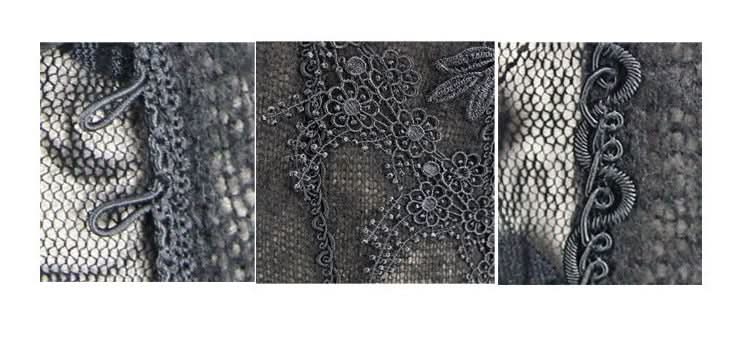 Autumn Asymmetric Woollen Broken Holes Lace Spliced Sexy Ladies Gothic Black Sweater