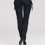 Daily Life Punk Style Lace Up Stretchy Black Women Pants