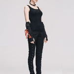 Daily Life Punk Style Lace Up Stretchy Black Women Pants