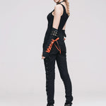Daily Life Punk Style Lace Up Stretchy Black Women Pants