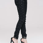 Daily Life Punk Style Lace Up Stretchy Black Women Pants