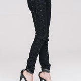 Daily Life Punk Style Lace Up Stretchy Black Women Pants