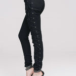 Daily Life Punk Style Lace Up Stretchy Black Women Pants