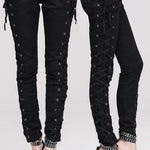 Daily Life Punk Style Lace Up Stretchy Black Women Pants