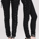 Daily Life Punk Style Lace Up Stretchy Black Women Pants