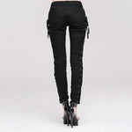 Daily Life Punk Style Lace Up Stretchy Black Women Pants