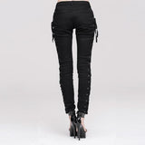 Daily Life Punk Style Lace Up Stretchy Black Women Pants