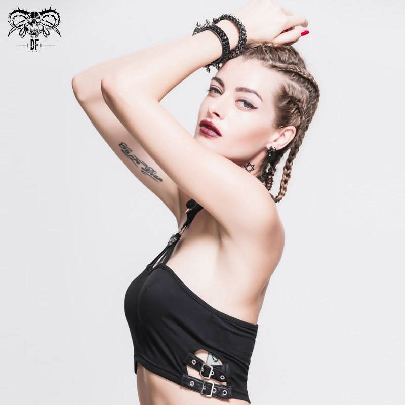 Daily Life Summer Strapless Sexy Girls Punk Cotton Mini Vest With Chocker