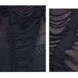 Punk Men Tattered Knitted Diamond Mesh T Shirt With Ribbons
