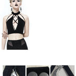 Everyday Summer Dense Velvet Moon Pendant Sexy Women Vest With Chest Straps