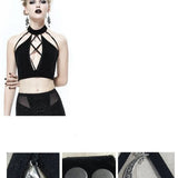 Everyday Summer Dense Velvet Moon Pendant Sexy Women Vest With Chest Straps