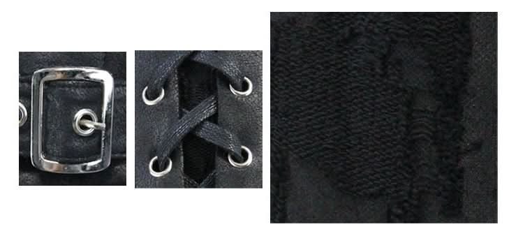 Daily Punk Leather Spliced Irregular Detachable Sleeve Lace Up Men T Shirt