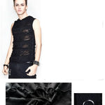 Daily Life Summer Punk Men Ripped Sleeveless Black Hooded Tops