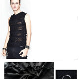 Daily Life Summer Punk Men Ripped Sleeveless Black Hooded Tops