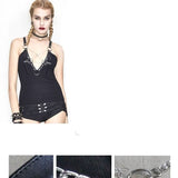 Sexy Women Punk Metallic Inverted Pentagram Cotton Vest With Chains
