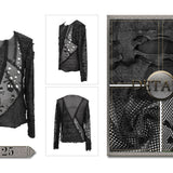 Decadent Unedged Classic Style Spliced Mesh Round Collar Long Sleeve Torn Men Shirts