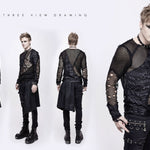 Decadent Unedged Classic Style Spliced Mesh Round Collar Long Sleeve Torn Men Shirts