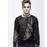 Decadent Unedged Classic Style Spliced Mesh Round Collar Long Sleeve Torn Men Shirts