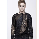 Decadent Unedged Classic Style Spliced Mesh Round Collar Long Sleeve Torn Men Shirts