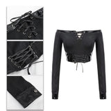 Tt144 Military Punk Off Shoulder Long Sleeve T Shirt