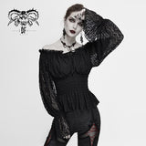 Gothic Daily Life Off Shoulder Elastic Waist Lantern Sleeve Lace Sexy Women T Shirt