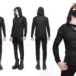 Everyday Wear Men Irregular Striped Patchwork Punk Bandage Hooded Top