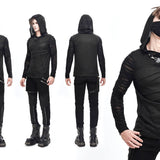 Everyday Wear Men Irregular Striped Patchwork Punk Bandage Hooded Top