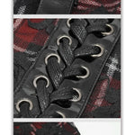 Tt165 Scottish Red Plaid Off Shoulder Sling Short T Shirt