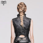 Black And Silver Big Opening Chest Wave Collar Sexy Lady Leather Waistcoats