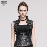 Black And Silver Big Opening Chest Wave Collar Sexy Lady Leather Waistcoats