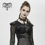 Cross Shaped Breast Armor Shoulder Punk Black Women Short Waistcoat With Chocker