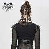 Cross Shaped Breast Armor Shoulder Punk Black Women Short Waistcoat With Chocker