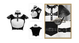 Cross Shaped Breast Armor Shoulder Punk Black Women Short Waistcoat With Chocker