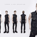 Summer Worn Out Metallic Bullet Clip Black Punk Rock Sleeveless Men Shirts