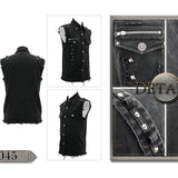 Summer Worn Out Metallic Bullet Clip Black Punk Rock Sleeveless Men Shirts