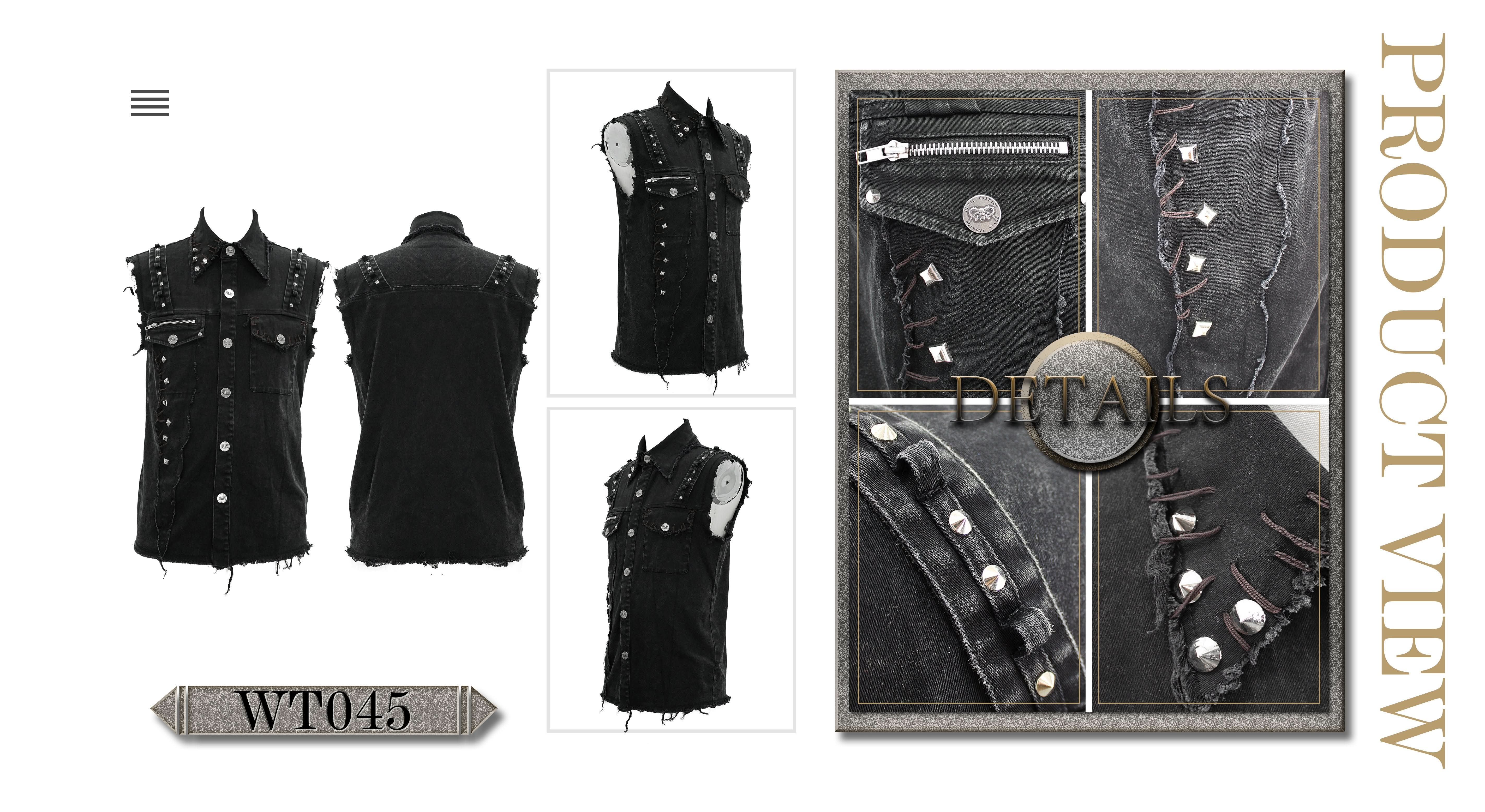 Summer Worn Out Metallic Bullet Clip Black Punk Rock Sleeveless Men Shirts