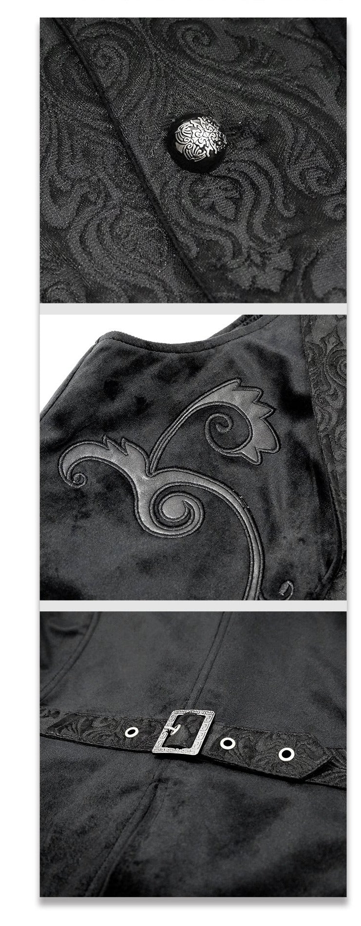 Western Stylish Fake Two Piece Palace Leather Embroidery Gothic Men Velvet Waistcoats