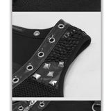 Cyber Punk Asymmetrical Design Heavy Metal Sexy Ladies Black Small Mesh Vests