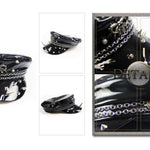 Military Uniform Punk Spiked Black Bright Leather Hat With Chains