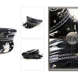 Military Uniform Punk Spiked Black Bright Leather Hat With Chains
