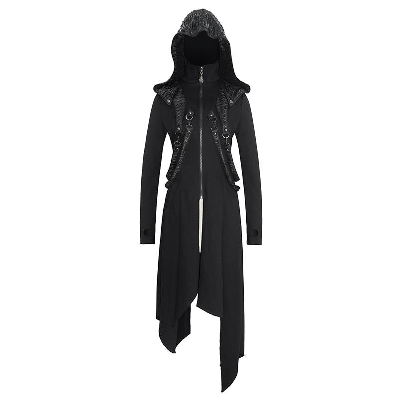 Women Winter Fur Slim Punk Fleece Hooded Long Coat With Loops